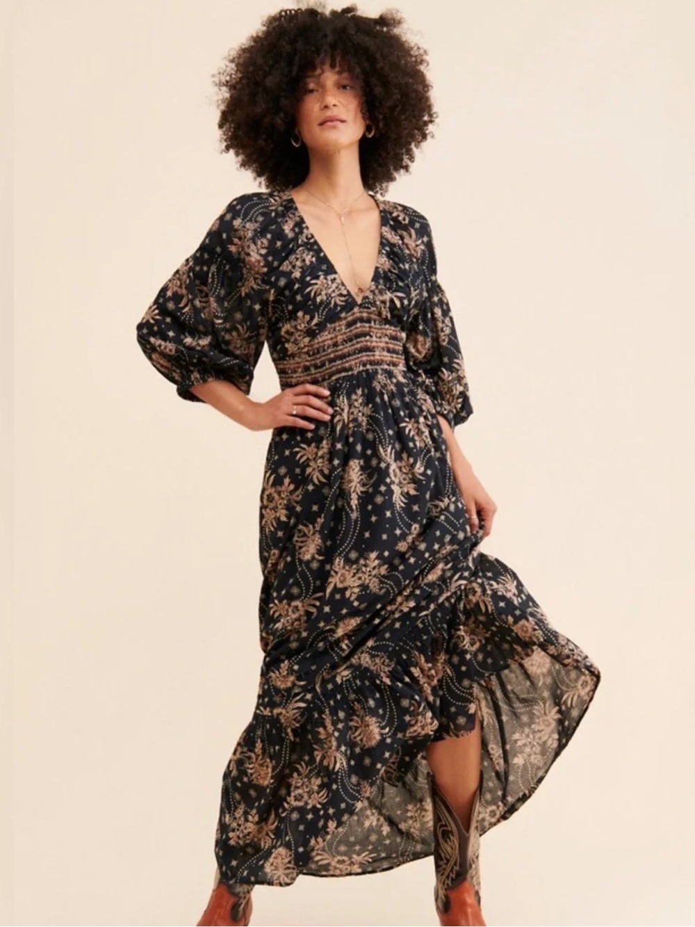 NWT Free People Golden Hour Maxi Dress Black Combo Size XL